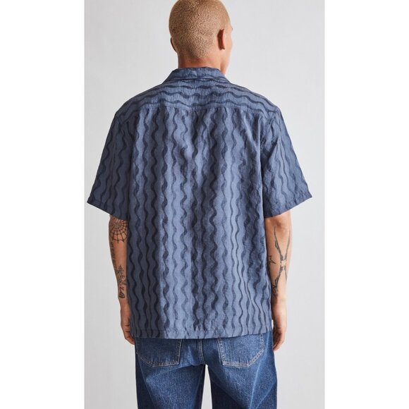 Madewell Mens Relaxed Short Sleeve Textured Button-Up Jacquard Shirt Navy XS NWT - Picture 8 of 12